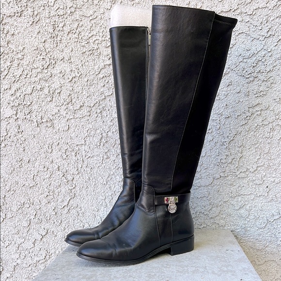 Knee Mk Hamilton Boots Michael Kors Black Leather Knee-High